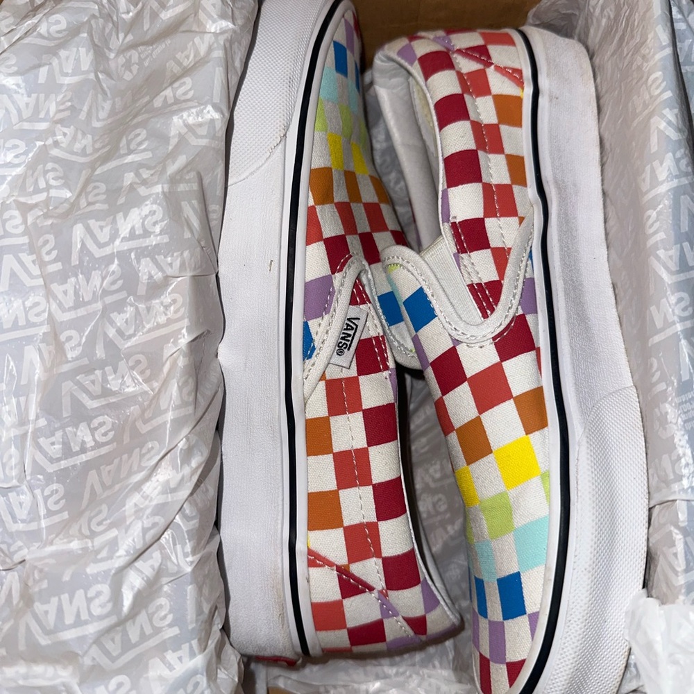 Vans Classic Checkerboard Slip On Sneakers Rainbow EUC